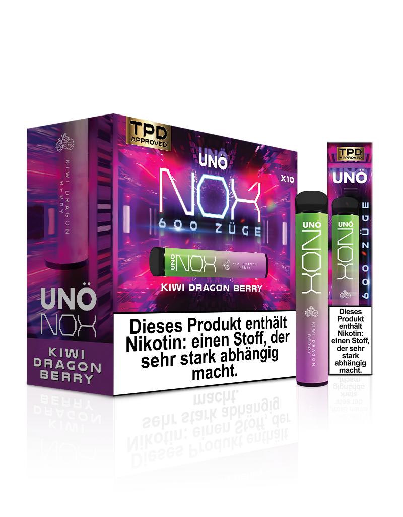 UNONOX Vapes - ca. 700 Züge - 2% Nikotin - Kiwi Dragon Berry