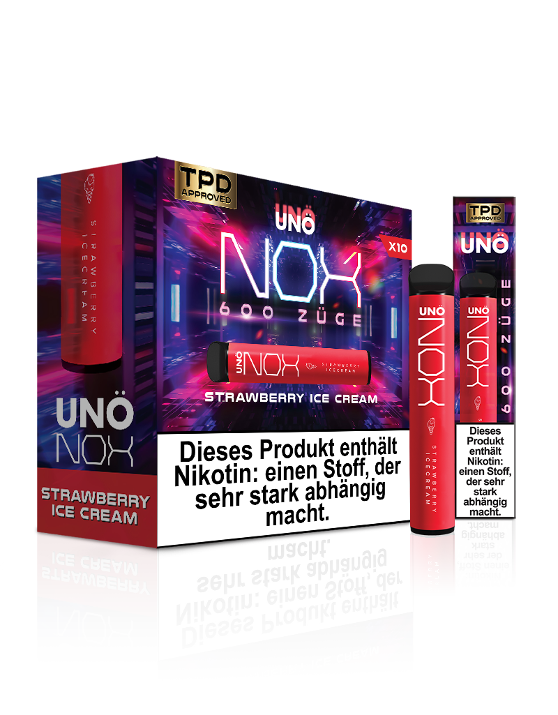 UNONOX Vapes - ca. 700 Züge - 2% Nikotin - Strawberry Ice Cream